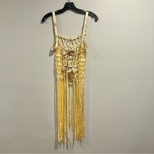 Urban Outfitters Cream Fringe Crochet Top Topper - Tassel Hem - One Size